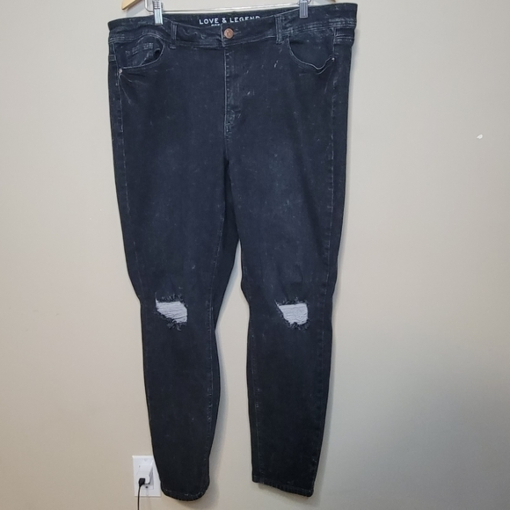 Mint Love & Legend Black Stonewash Black Stretch Skinny Distressed Jeans Size 22